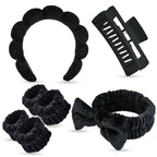 7 Pcs Spa Set, Facial Headband and Wristband Set, Skincare Accessories, College Style Girl Idea Gifts, Hair Accessories for Women and Girls (Black)