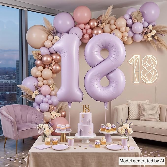 Cream Purple Number 18 Balloon 40 Inch, Foil Digits - Image 3