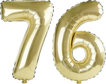 40 Inch Number 76 Balloons for 76th Birthday Party Decorations, 0-100 Champagne by FOBELEC