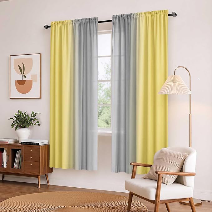 Yellow and Grayish Curtains for Living Room 63 Inch Length Ombre Curtains 2 - Image 2