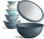 COOK WITH COLOR Mixing Bowls with Lids - 12 Piece Plastic Nesting Bowls Set includes 6 Prep Bowls and 6 Lids, Non Slip Bottom and Embossed Design - Microwave Safe (Blue)
