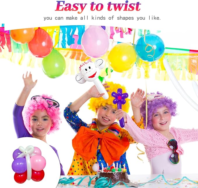 Purple 260 Long Skinny Twisting Animal Balloons, Rainbow Balloons - Image 6