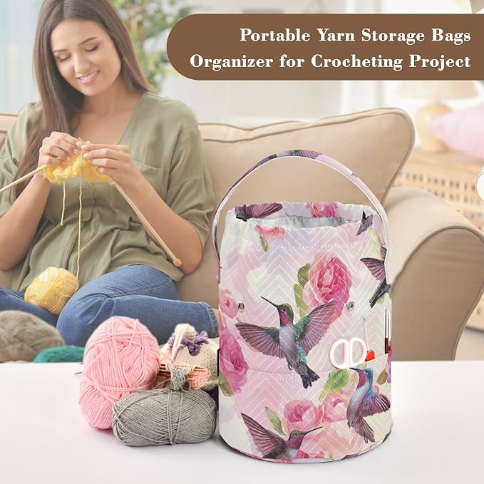 Yarn Bag Small Crochet Bag Drawstring Yarn Storage Organizer Knitting Project - Image 4