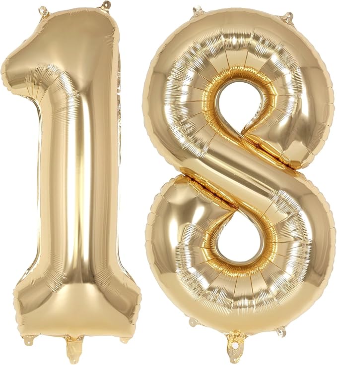 Champagne Gold Large Number 18 Balloon, 40 Inch Light Gold Foil Helium Number by AIQINHU