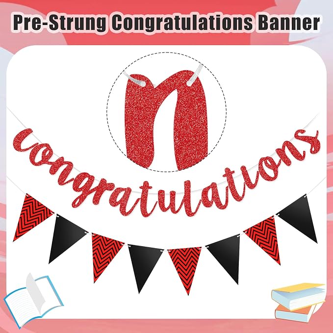Boao Pre-Strung Congratulations Banner Sign Glitter Congratulation Banner 10 ft - Image 2