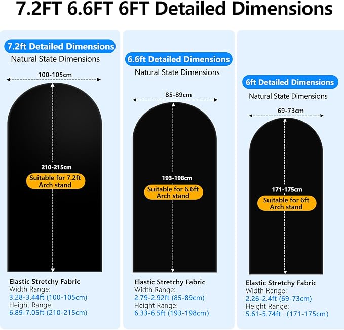Hemmotop Stretchy Black Arch Backdrop Cover Set of 3-7.2ft, 6ft | Wrinkle-Free - Image 3