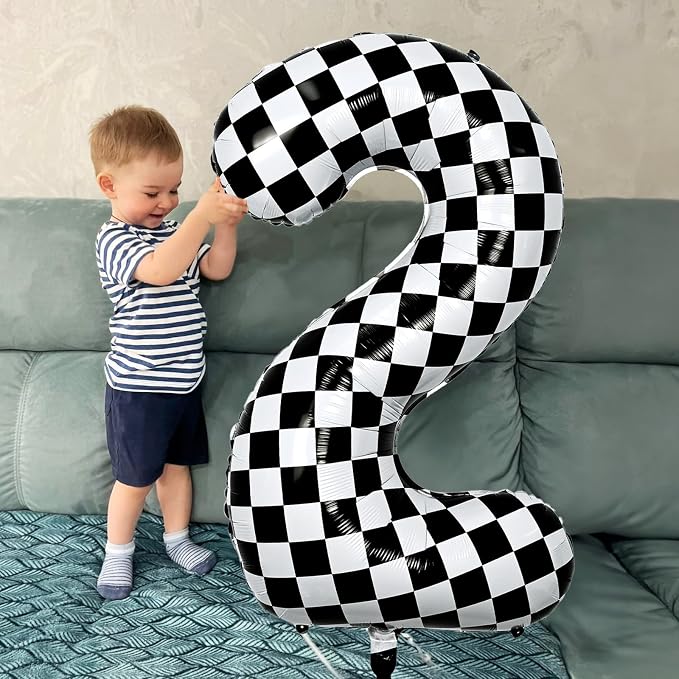 Checkered Number Balloon 1, Large Self Inflating Black and White Number 1 - Image 4