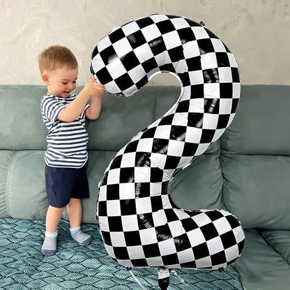 Checkered Number Balloon 1, Large Self Inflating Black and White Number 1 - Image 4