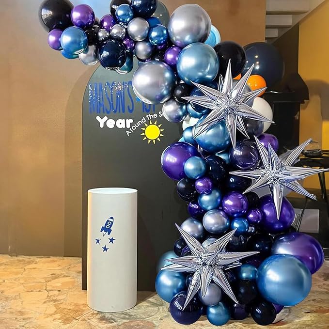 Outer Space Balloons, 12 Inches Galaxy Blue Purple Balloons - Image 3