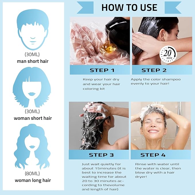 Brown Hair Dye Shampoo 3 in 1 for Women & Men, Hair Color Shampoo Refresh Hair Only 20 Mins - Natural Plant - Champu Para Pintar el Pelo