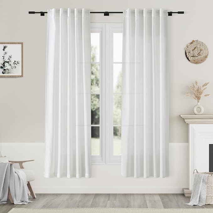 Off White Semi Sheer Linen Curtains 72 inch Length by Nanspring