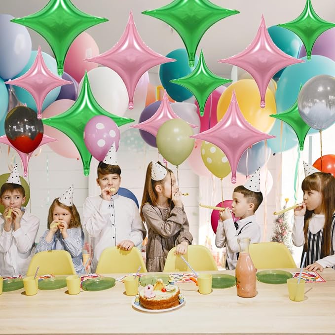 Pink Green Balloons, 26Inch and 10Inch Pink Green Quadrangle Star Helium - Image 5