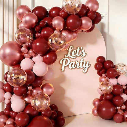 Burgundy Pink Balloon Garland Arch Kit 160pcs Burgundy Metallic Red Pink Latex - Image 4