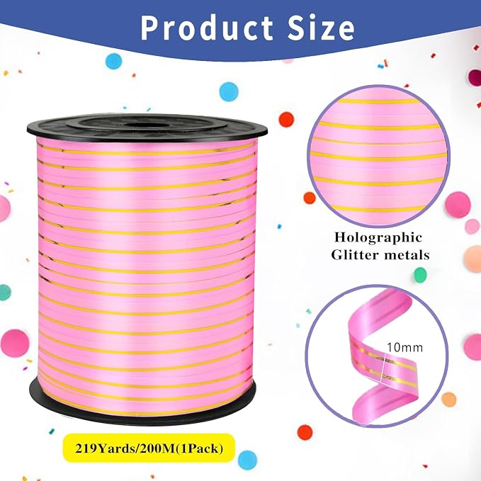 Pink and Gold Curling Ribbon, 219 Yard Balloon Ribbon - Image 2