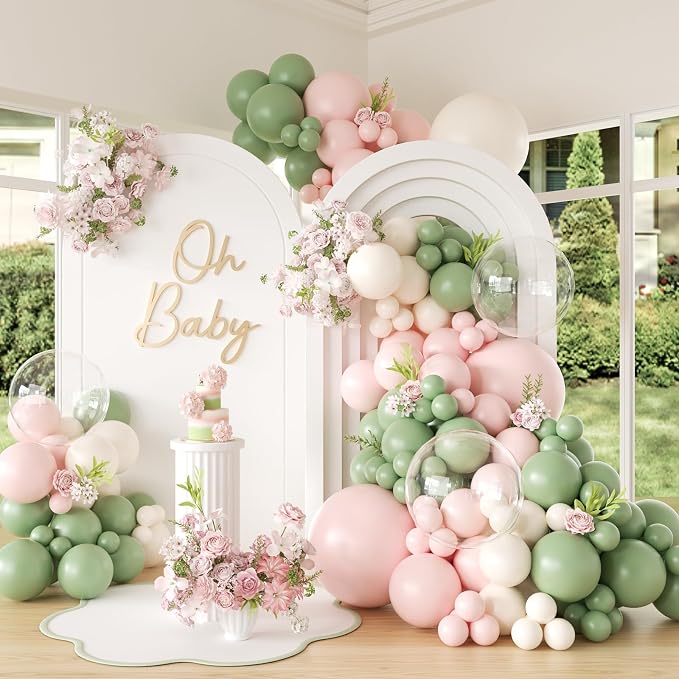 Sage Green Pink Balloon Arch kit - Image 5