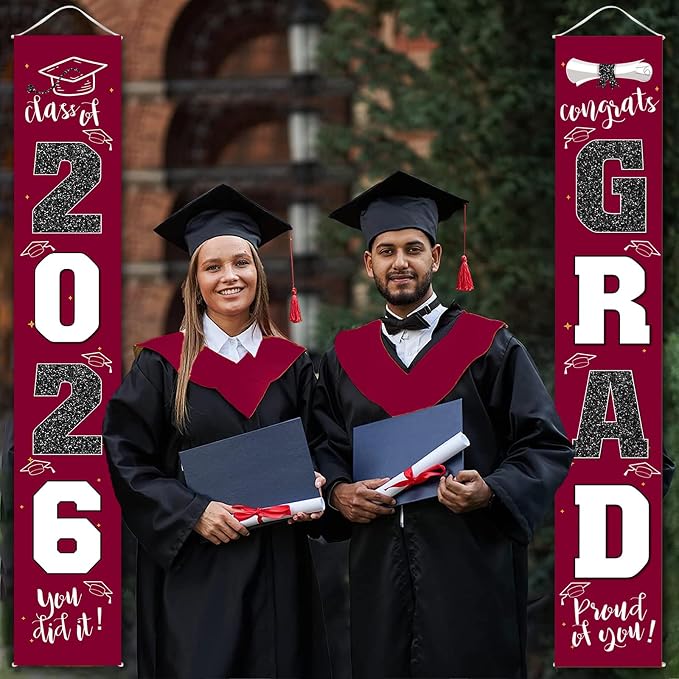 Graduation Decorations 2026 Banner Porch Sign Maroon Burgundy Red - Image 2
