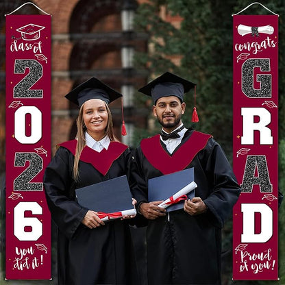 Graduation Decorations 2026 Banner Porch Sign Maroon Burgundy Red - Image 2