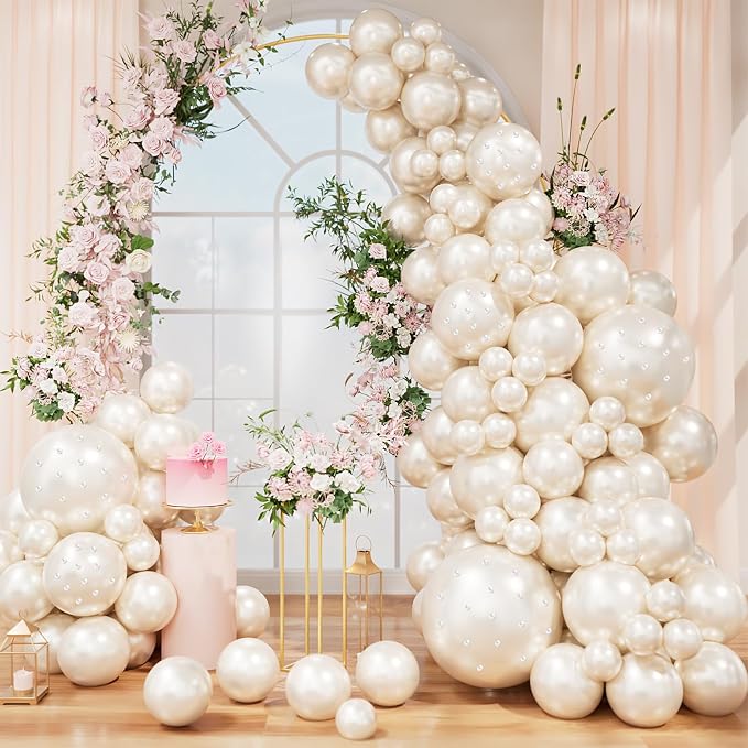 Pearl White Double Stuffed Balloon Arch Kit by Bonropin
