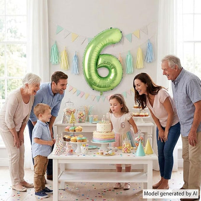 Light Green Number 6 Balloon 40 Inch, Glossy Foil Numeral Celebration Decor | - Image 7