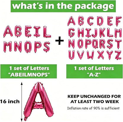 36 Pcs Hot Pink Letter Balloons, Custom A-Z Set - Image 3