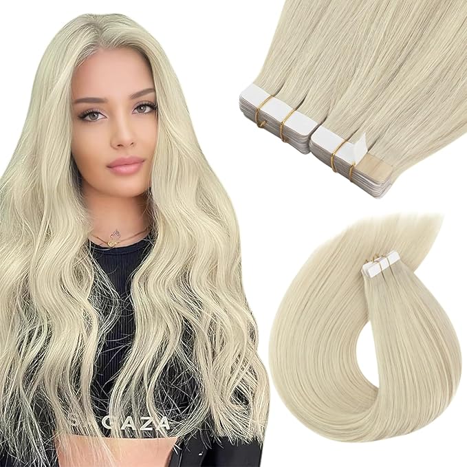 Sunny Hair Tape in Hair Extensions Human Hair 18inch Hair Extensions Real Human Hair Tape in Extensions for Women Solid Blonde Virgin Hair Natural Straight Skin Weft Double Sided Tapes 20Pcs 50g