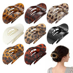 Upgraded 8 Pack French Flat Hair Clips for Women Girls, Matte Lay Flat Claw Clips, Large No-Slip Claw clips for Thick &Thin Hair, Strong Hold Styling Barrettes Accessories for Daily Styling (Leopard)