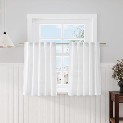 White 36 Inch Length Kitchen Curtains Linen Blend Back Tab Privacy Light by Nanspring