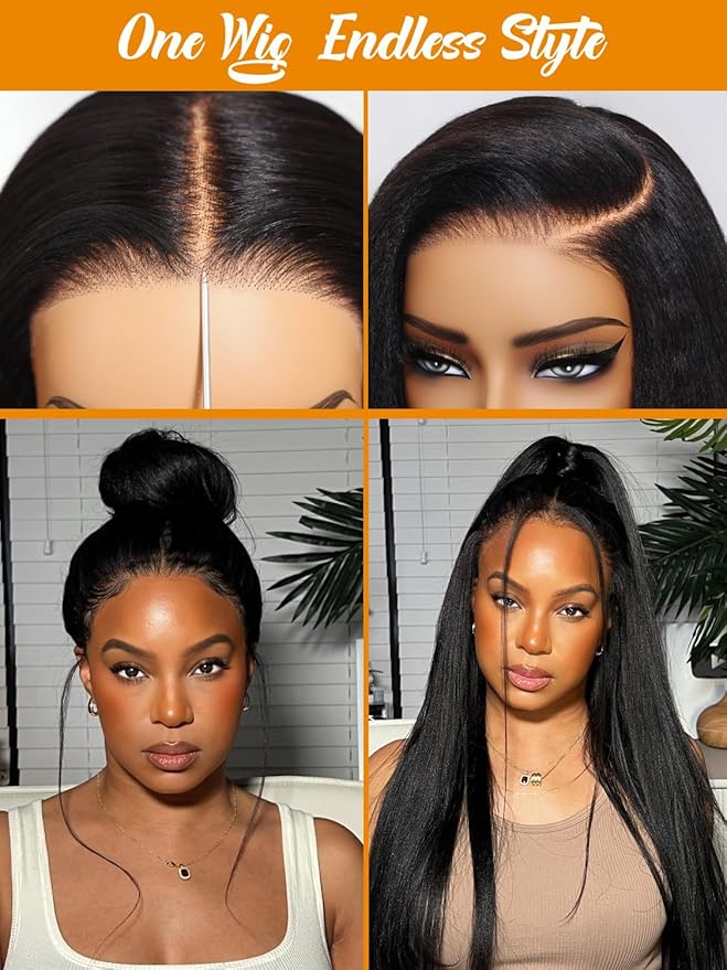 Julia Hair No Slip Yaki Straight 7x5 Lace Closure Glueless Drawstring Wig Flexible Mesh Cap Bye-Bye Slip Pre Cut HD Lace Front Pre Everything Bleached Knots Wear and Go Wig,Zero Slip Hold 18 Inch