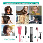 EZ Detangler Brush with Edge Brush, Rat Tail Combs Set for Natural, Curly, Wet/Dry, Black Hair, Flex Detangling Brush set for Hair Style and Cuting, No Pain and Easy Clean in Daily Use（Pink + Black)