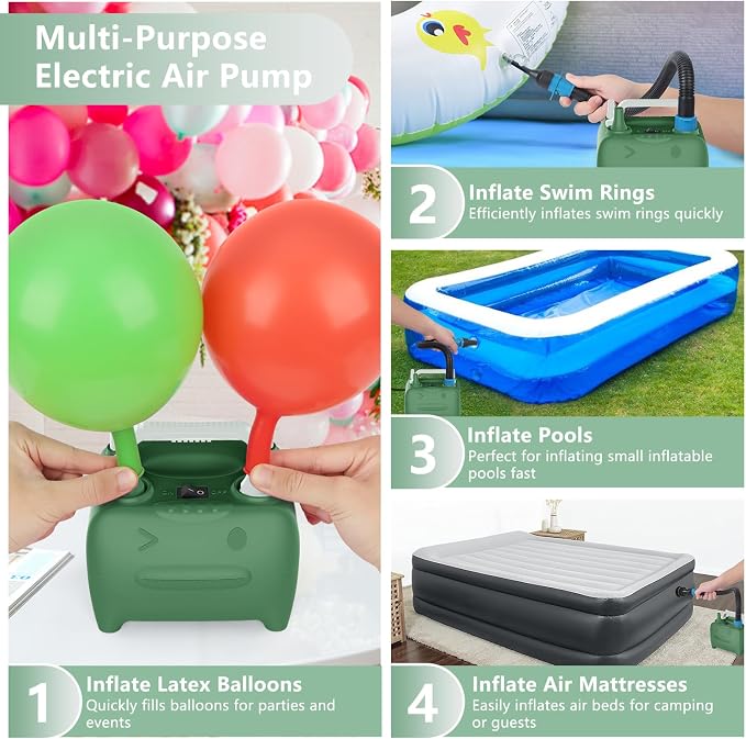 OWill Balloon Pump Electric, Portable Dual Nozzle Balloons Air Pump Electric - Image 3