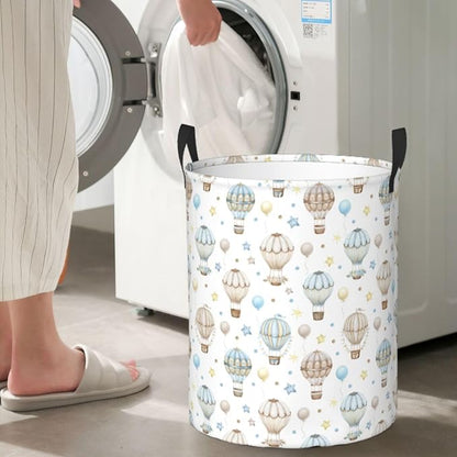 Watercolor Hot Air Balloon Round Laundry Hamper Storage Basket Toys Clothes - Image 6