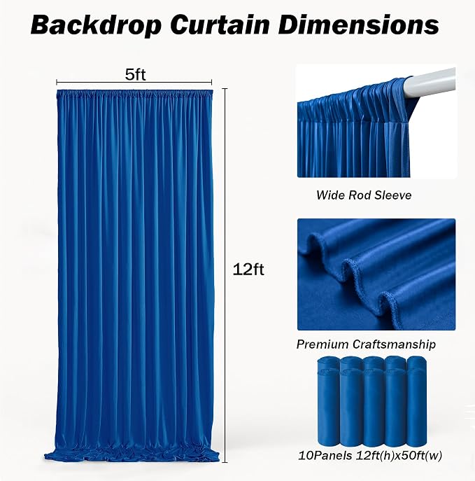 50ft×12ft Royal Blue Backdrop Curtain - Image 7