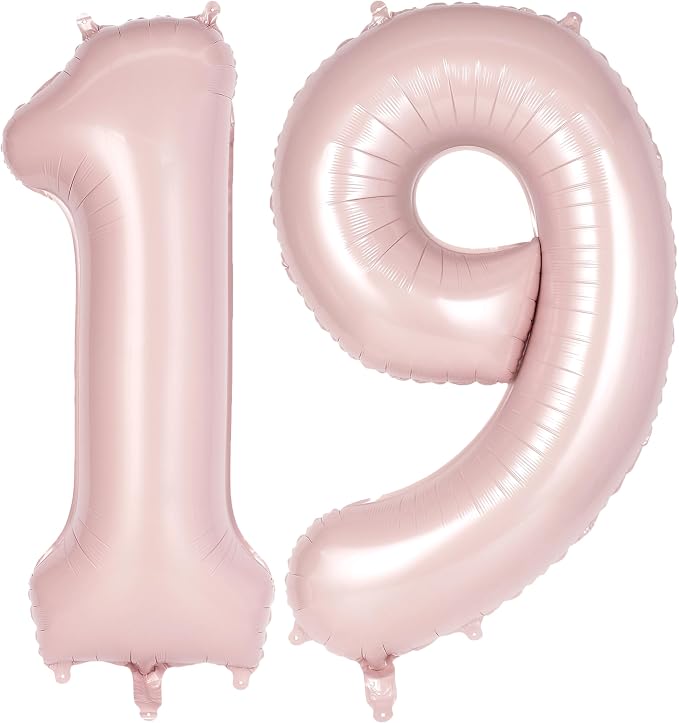 Light Pink Number 19 Balloon, 40 Inch Giant Mylar Number Balloons, Large Foil by AIQINHU