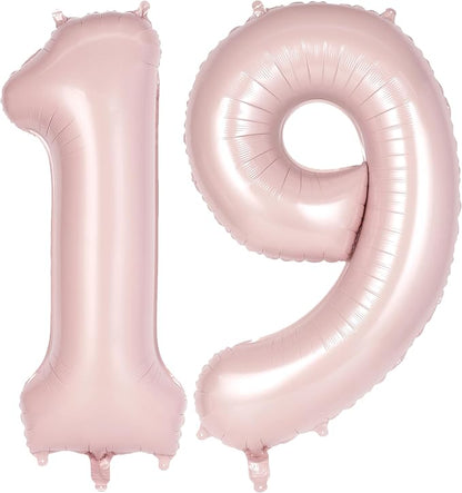 Light Pink Number 19 Balloon, 40 Inch Giant Mylar Number Balloons, Large Foil by AIQINHU