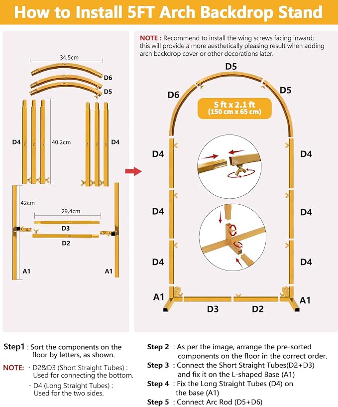 Wedding Arch Backdrop Stand 5FT, 6FT Gold Metal Arch Stand Set of 2, Balloon - Image 7