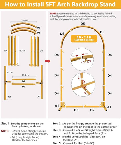 Wedding Arch Backdrop Stand 5FT, 6FT Gold Metal Arch Stand Set of 2, Balloon - Image 7