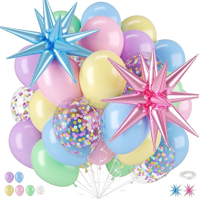 Pastel Balloons, 12 Inch Macaron Pink Blue Purple Green Yellow Colorful Balloons by FEYG