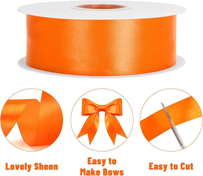 KINGLAKE Orange Satin Ribbon – 1-1/2 Inch x 2 Rolls Orange Ribbon - Image 3