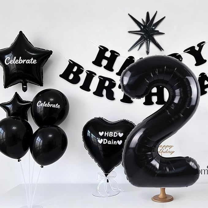 TONIFUL 2nd Birthday Balloons Kit 40 Inch Black Large Number 2 Foil Balloon | - Image 6