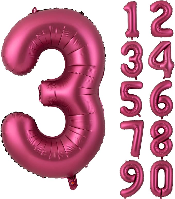 Number 3 Balloons 40 Inch Wine Red Burgundy Foil Number Balloon 3 | Wine Red by Yeodong