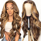13x6 Body Wave Lace Front Wigs Human Hair Pre Plucked 180% Density 13x6 HD Lace 18 Inch P4/27 Honey Blonde Frontal Wigs Human Hair for Black Women Glueless Ombre Lace Front Wig Human Hair