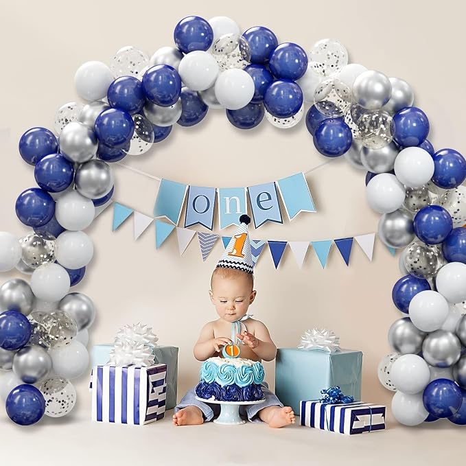 62pcs Silver Navy Blue Balloons Kit - Image 2