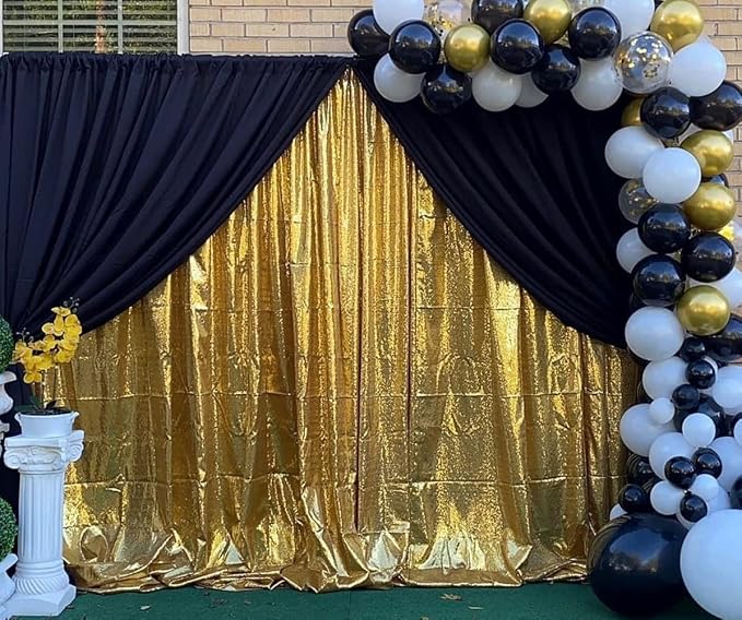 Poise3EHome Gold Sequin Backdrop Curtain, 10Ft x 10Ft Golden Glitter - Image 6