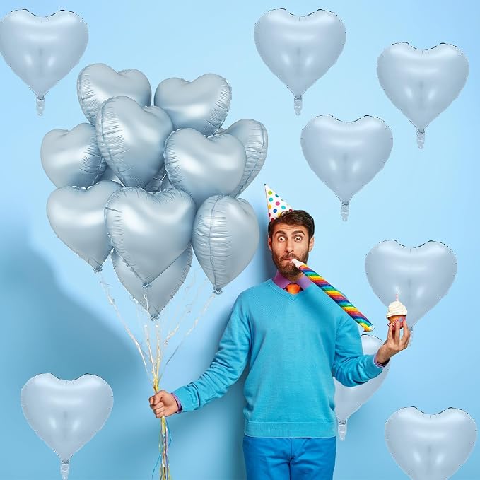 Baby Blue Heart Foil Balloons, 18Inch Large Heart Polyester Film Balloon - Image 7