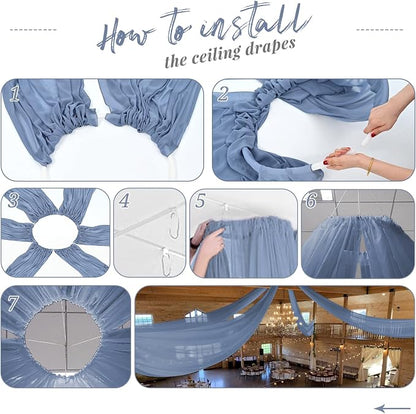 Showgeous 6 Panels Dusty Blue Ceiling Drapes, Polyester Fabric, Solid Pattern - Image 7