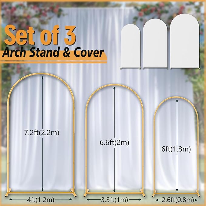 Arch Backdrop Stand and Cover Set Metal Arch Frame Stand Gold - Image 2