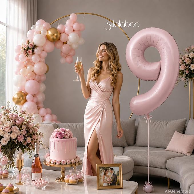 40 Inch Light Pink Number 9 Foil Big 0-9 Giant Digital Balloon | 9th - Image 2