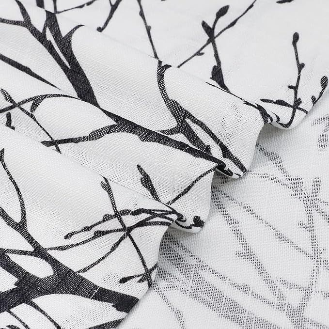 FMFUNCTEX Linen Black White Semi Sheer Print Curtains 45 Inch Long 2 Panels | - Image 4