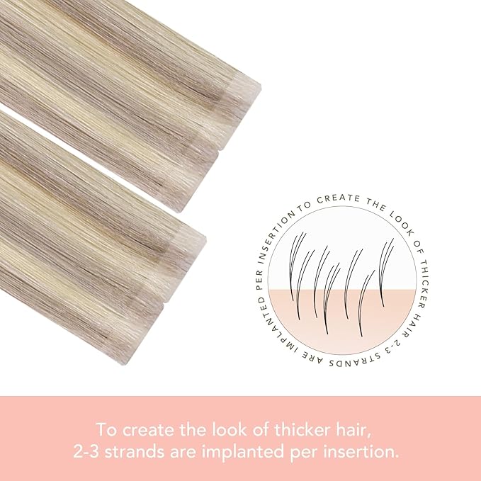 Sindra Invisi Edge Tape in Hair Extensions Human Hair Dirty Blonde Highlighted Bleach Blonde 50g Injected Tape-ins Straight Seamless Invisible Extensions 18 Inch 20pcs