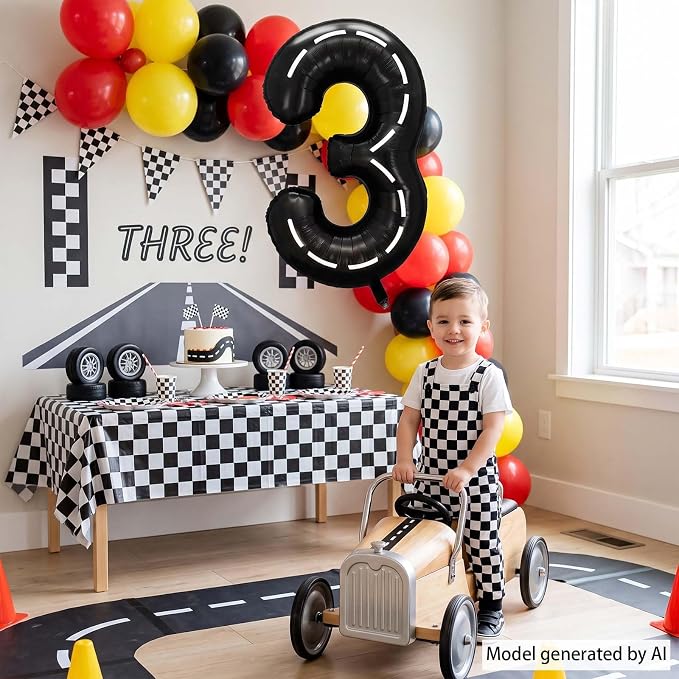 Black and White Stripes Number 3 Balloon 40 Inch, Race Car Party Sign | Graphic - Image 6